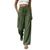 Women High Waist Wide Leg Pants Summer Casual Loose Fit Trousers with Pockets Elastic Waist Drawstring Outdoor Lightweight
