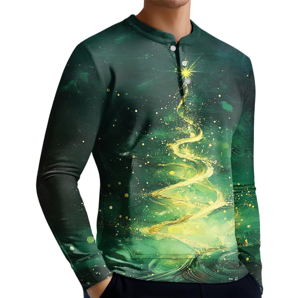 Men's Casual Button-Down Sweatshirt Fashion Printed Long Sleeve Shirt Pullover