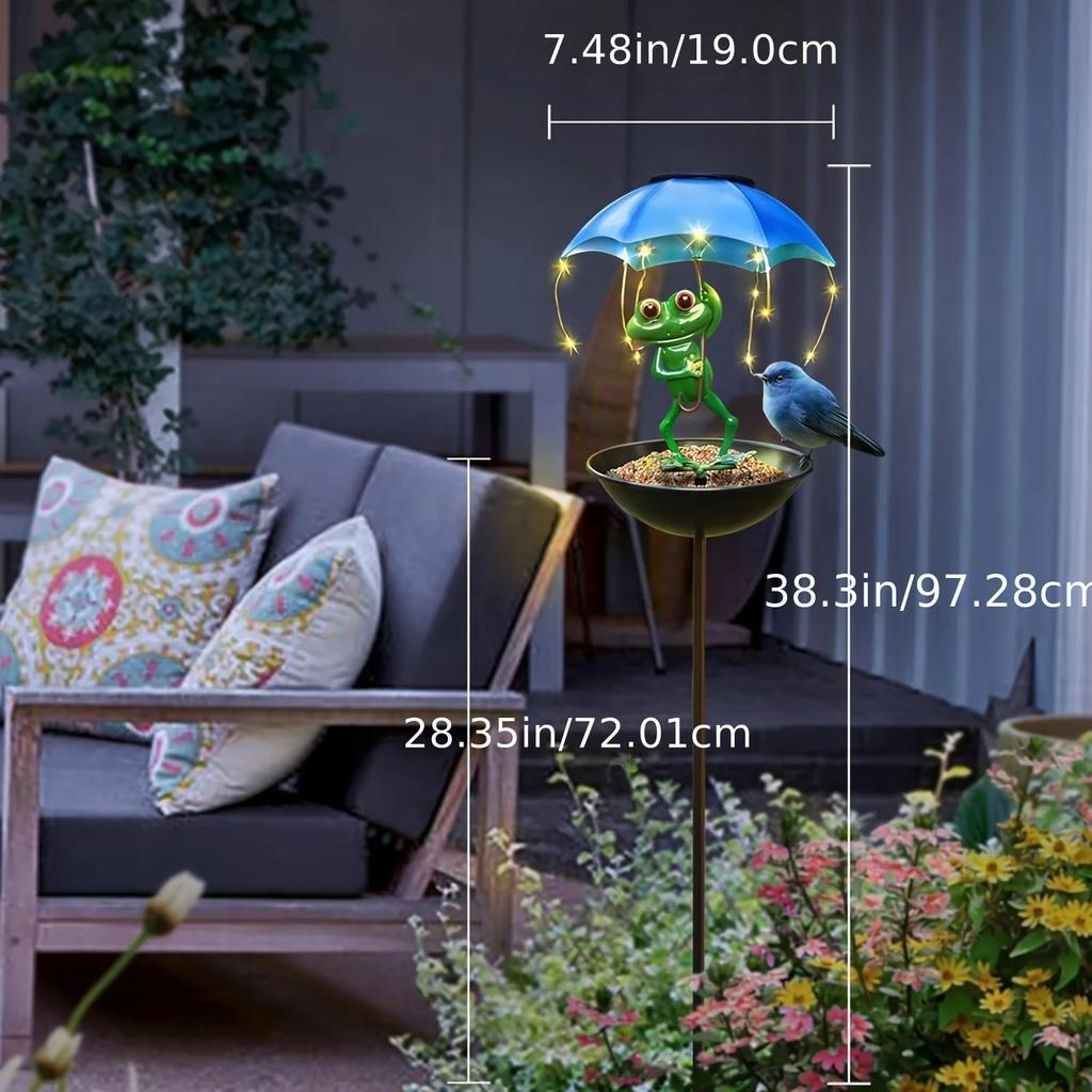 Solar LED Light Bird Feeder Outdoor Decor Lamp Frog Figurine Feeding Station Decorative Waterproof Lighting for Patio Courtyard