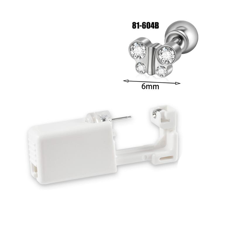 Strumento monouso per piercing all'orecchio in acciaio inossidabile Orecchini Fiore Farfalla Base Sfera con Pietra di Zircone Pistola per Orecchie monouso