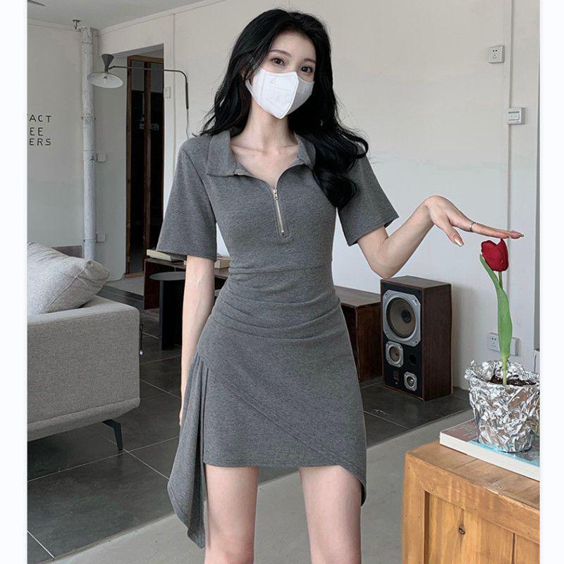 2026 Stylish Young Women's Irregular Slimming Polo Dress with Waist-Cinching Skirt