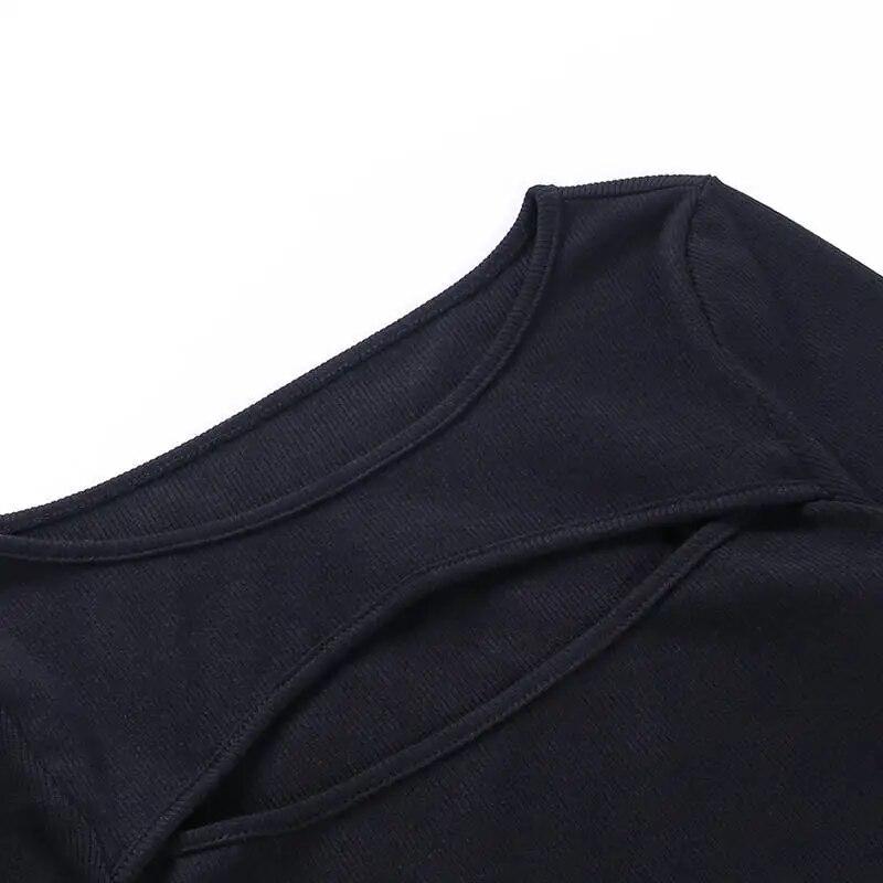 Autumn Fashion Women Sexy Hollow Out Slim Fit Long Sleeve Casual Round Neck Shirt Solid Black Tops T Shirt 5 Colors