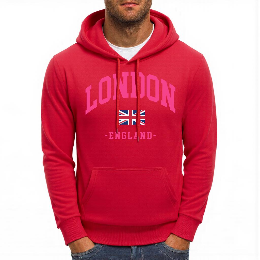 London England Flag Pattern Men Hoody Comfortable Autumn Streetwear Multicolor Fleece Pullovers Oversized Pocket Hoodies