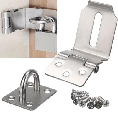 90 Degree Right Angle Shed Gate Latch Stainless Steel Padlock Hasp Door Clasp Lock Home Burglar-proof Bolt Door Buckle Screws