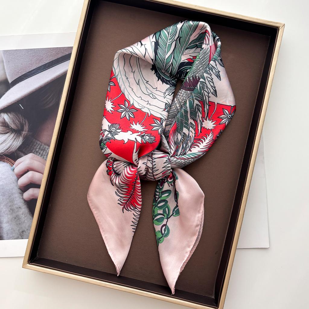 Design Women Square Scarf Silk Imitation Luxury Neckerchief Bandana Foulard Lady Shawl Scarves Wrap Head Hair Band Ties