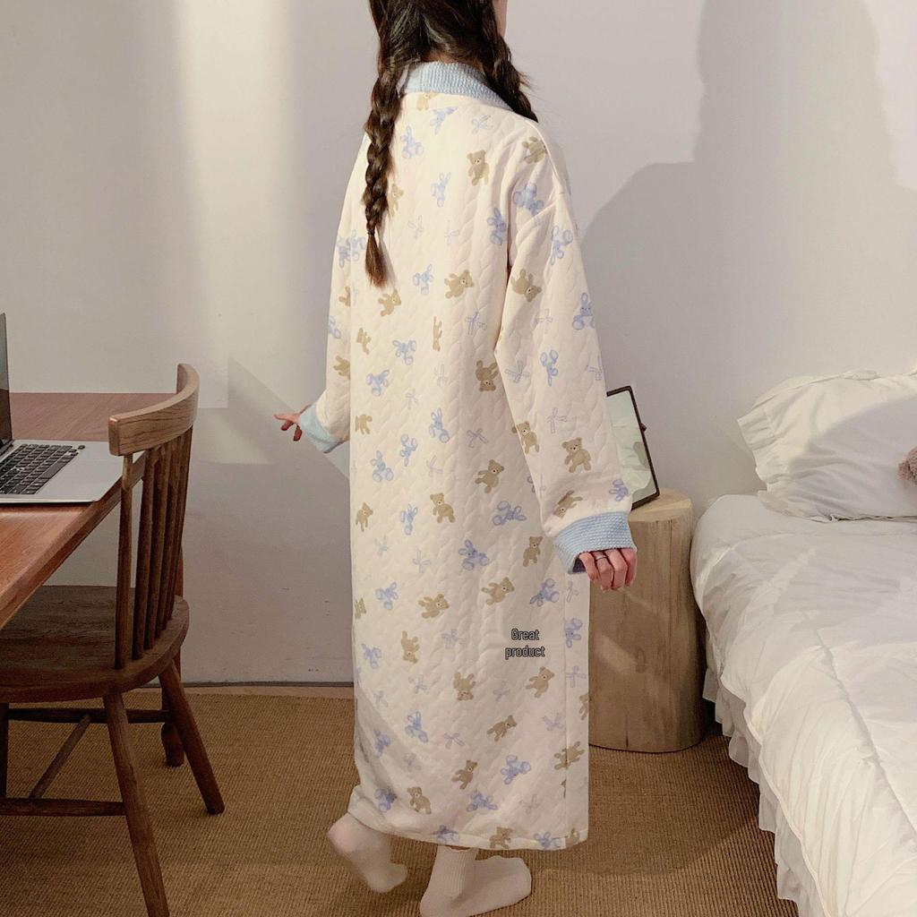 New Style Air Cotton Maternity Nursing Nightdress – Long Sleeve, Suitable for Autumn/Winter, Perfect for Postpartum/Breastfeeding