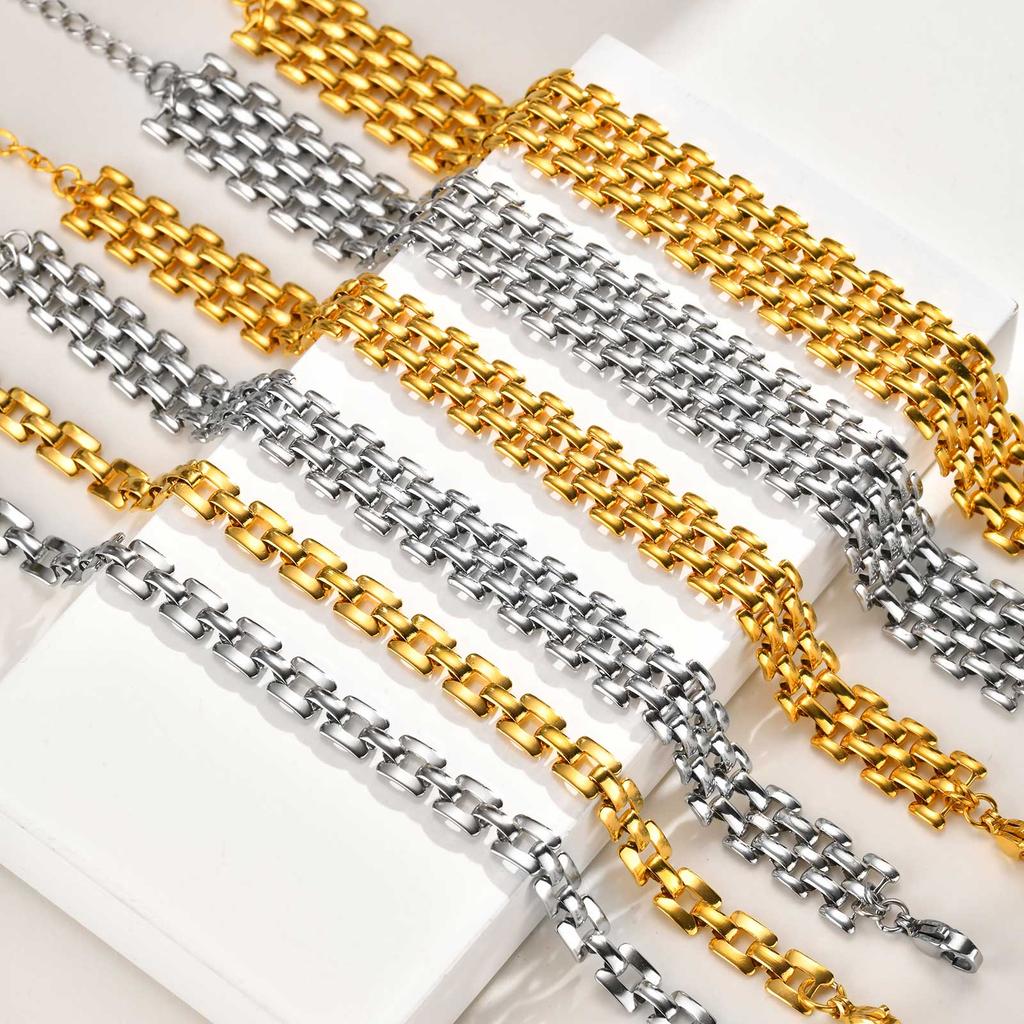 Women's Multi-layer Watch Strap Bracelet, Stainless Steel Gold Plated Chain Bracelet, Adjustable Stackable Jewelry