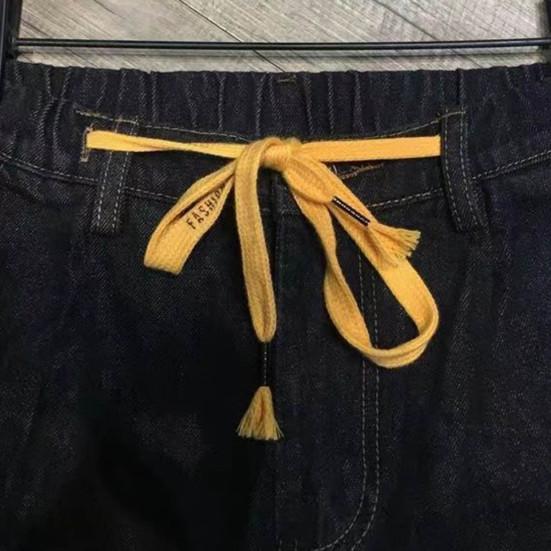 Herre Haremsjeans Elastisk midje Justerbare snøringer Glidelås med knappgylf Denimbukser med lommer Ensfarget Vid