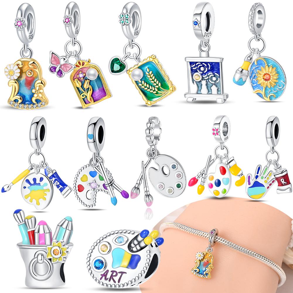 Copper Authentic Color Oil Painting Board Crayons Bead Charms Compatible With Bracelets Charm Bead Charms Women Jewellery Making Diy Accessory
