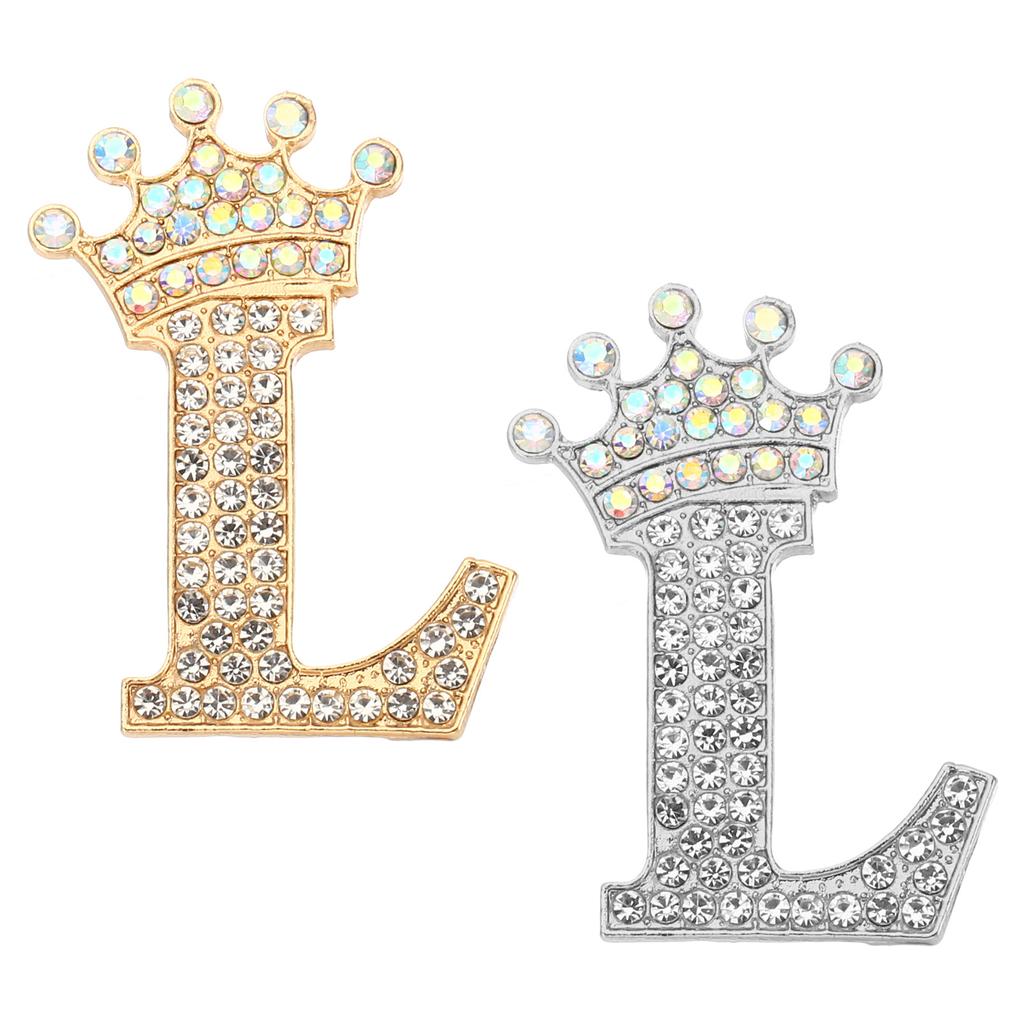 2pcs Letter Brooch Pins Crown Initial Rhinestone Alphabet A-W Letter Lapel Badges Pin for Women Suits Dress Coat Clothes Craft