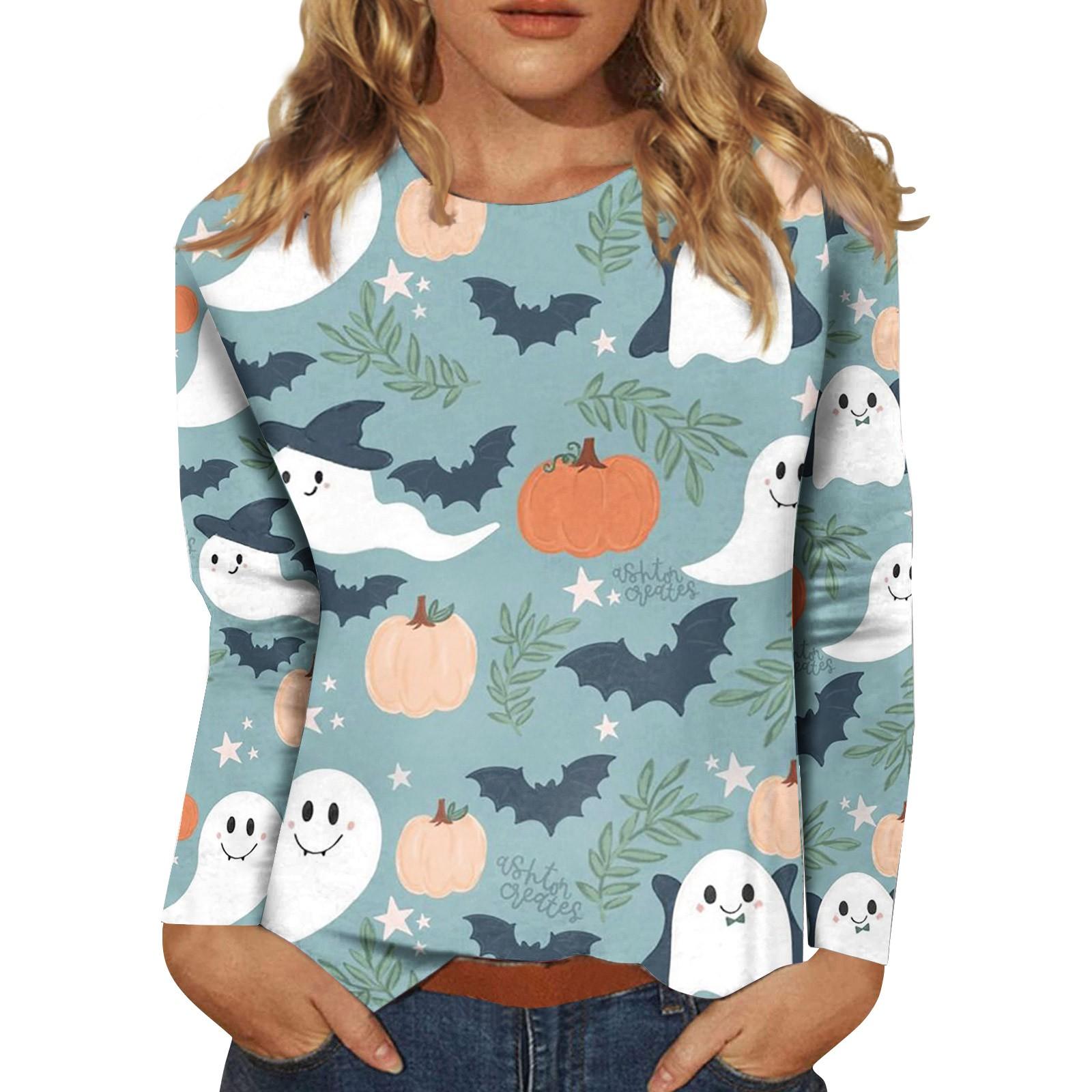 

Женский модный повседневный топ с длинным рукавом в полоску на Хэллоуин и круглым вырезом с принтом XXXL