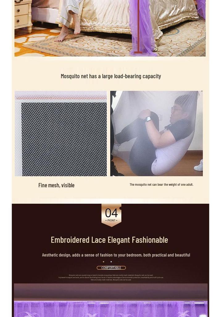 Princess Style Encrypted Mesh Mosquito Net for Home, Thickened Palace Design, Three-Door Net for 1.5m-1.8m Beds