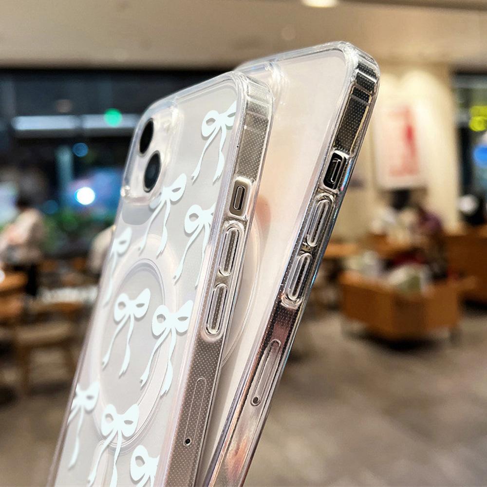 Pink Blue Bow Magnetic Magsafe Charging Phone Case For iPhone 17 Pro Case iPhone 13 15 11 12 14 16 Pro Max Air Y2K Clear Cover