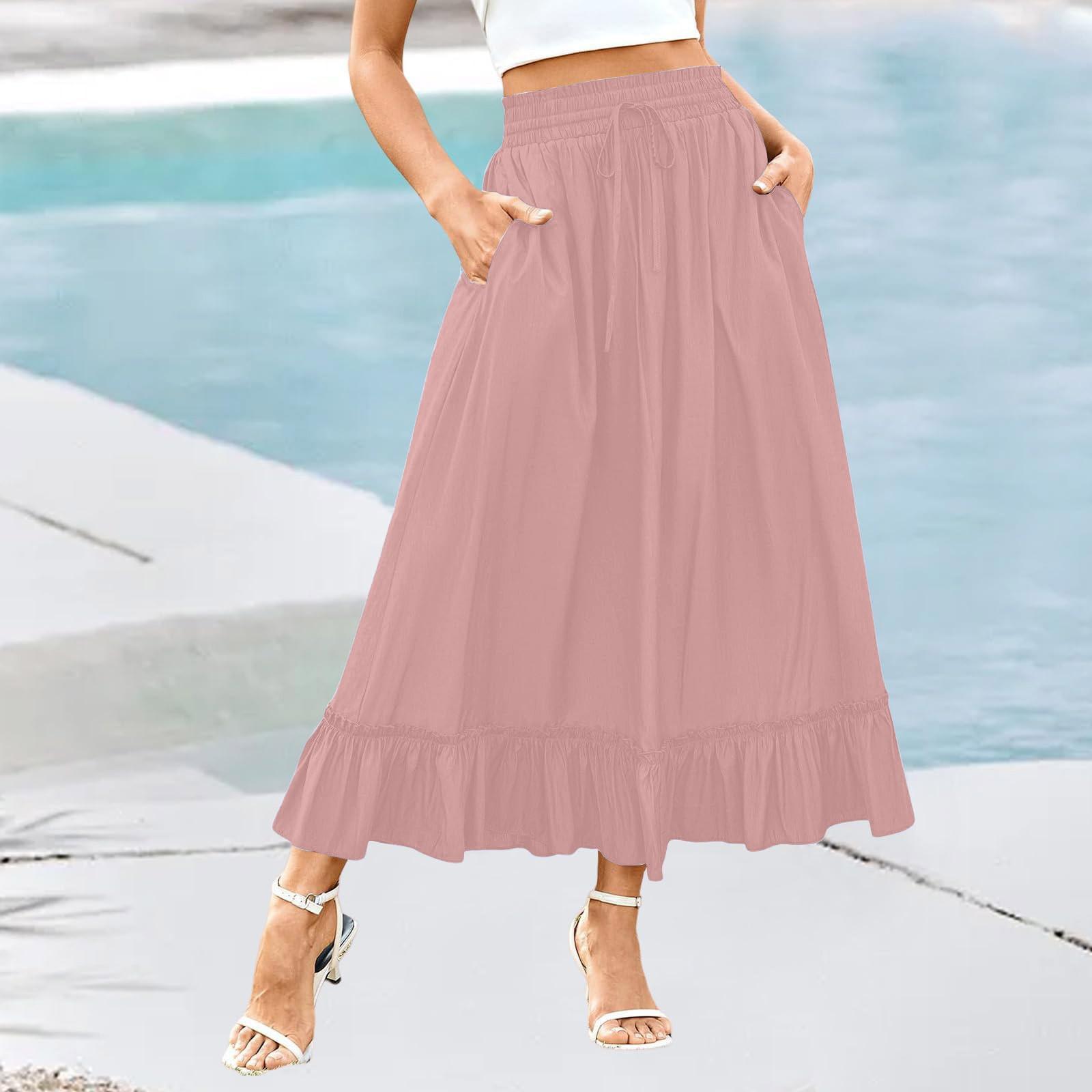 

Женская модная и повседневная эластичная резинка на поясе, черный карман с грибковым краем, однотонная юбка L розовый