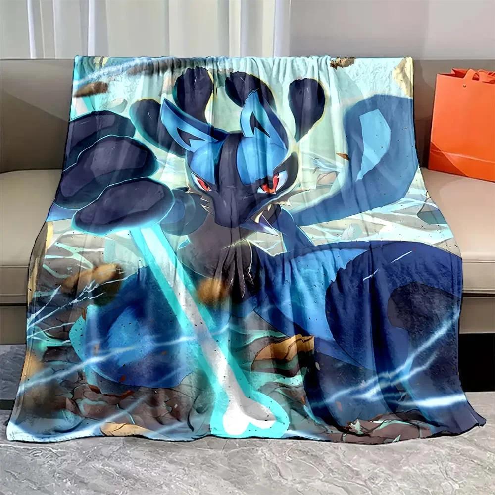 Japanese Anime Pokemon Mega Lucario Flannel Fluffy Soft Blanket Figures Home Sofa Break Blanket Children Blanket Nap Cover Kid