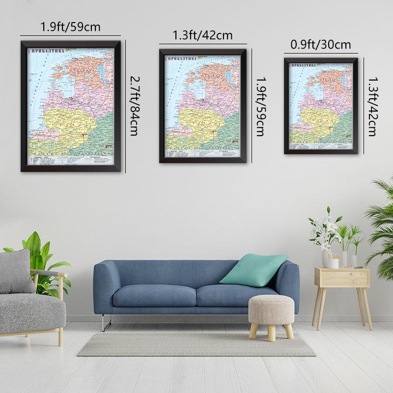 Political Distribution of Three Baltic Countries Map In Russian Language Map Canvas Painting Wall Art Poster School Home Decoration