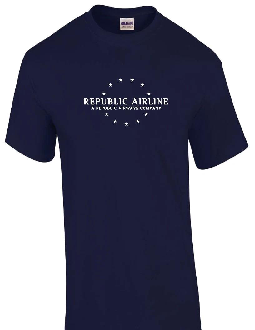 Republic Airline White Logo US Aviation Travel Cotton Navy Blue T-Shirt XL