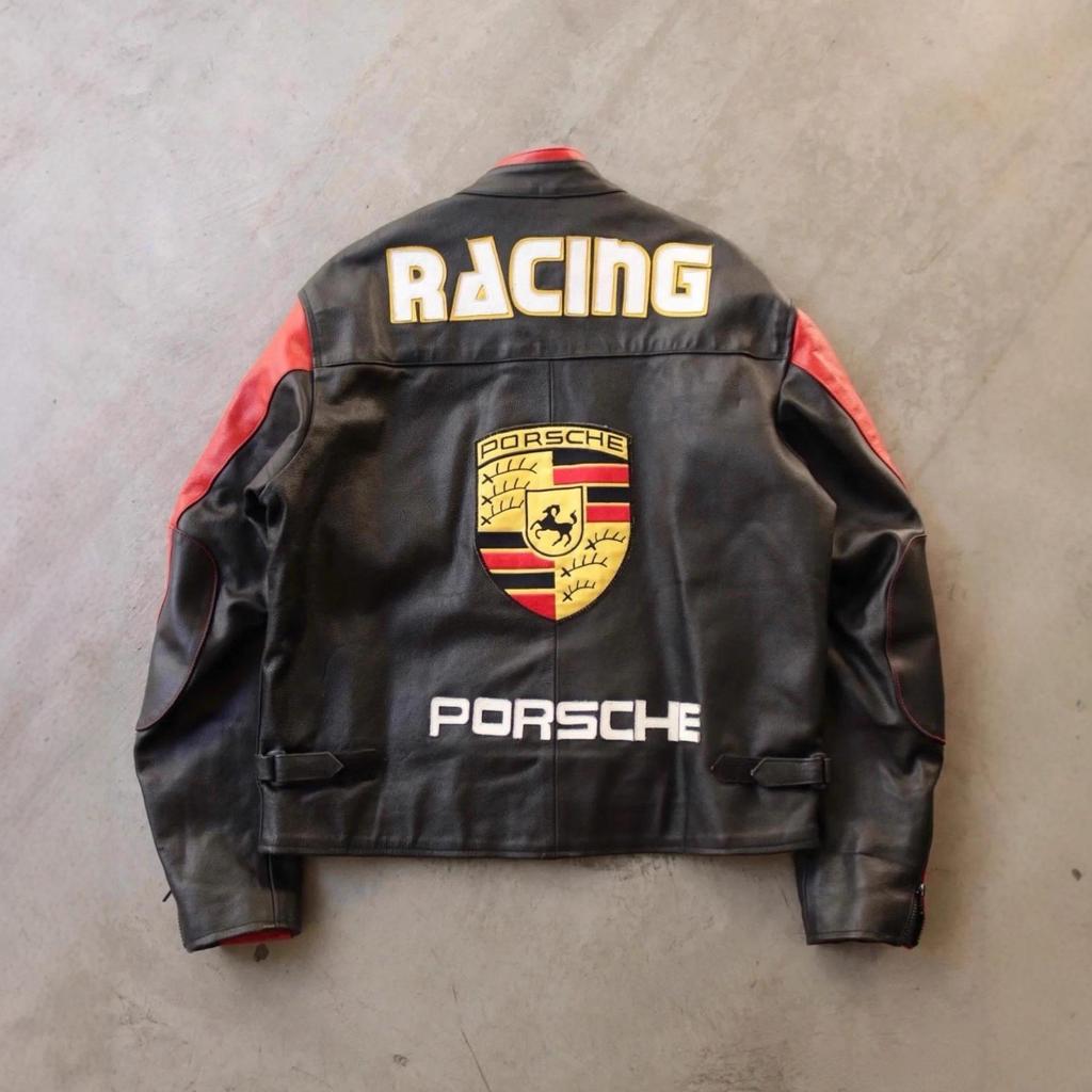 Vintage TwoFold Racing Jacket - Heavy Stitch PU Leather with Porsche Embroidery