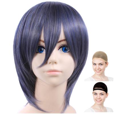 CaseEden Cosplay Wig, Premium Short, Blueish Dark Gray/Charcoal Gray, 6164
