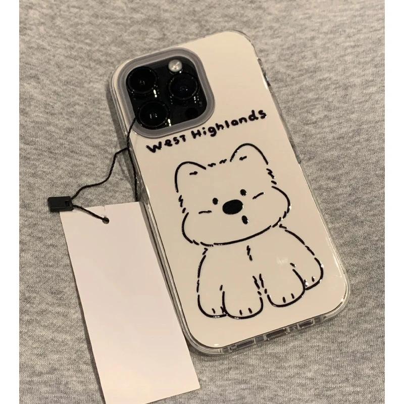 Cute Lines West Highland Applicable iPhone17 Pro Mobile Phone Case Apple 16IMD15 Cartoon 14 Large Holes 12 Sets