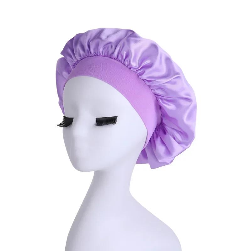 Women Sleeping Caps High Elastic Satin Solid Sleeping Hat Shower Cap Hair Hat for Daily Use and Beauty Women Styling Accessories