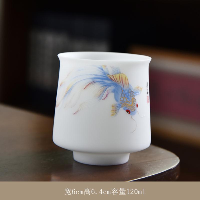 Ice Type Ceramic , Sheep Fat Jade Porcelain Hand-painted Master Single Cup, Large Size Tasting Tea Bowl, Household Kung F