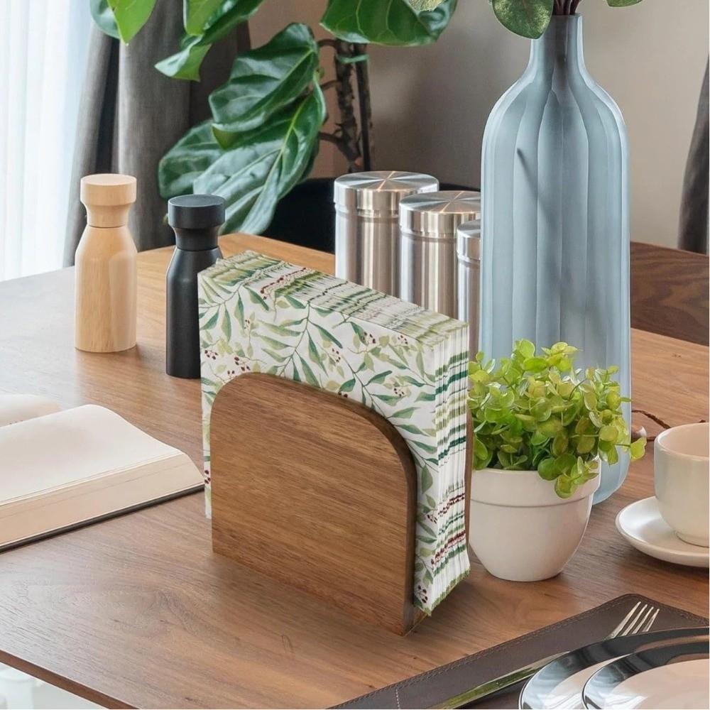Classic Wooden Napkin Holder Countertop Dining Table Decoration Standing Napkin Dispenser Tissue Box Kitchen