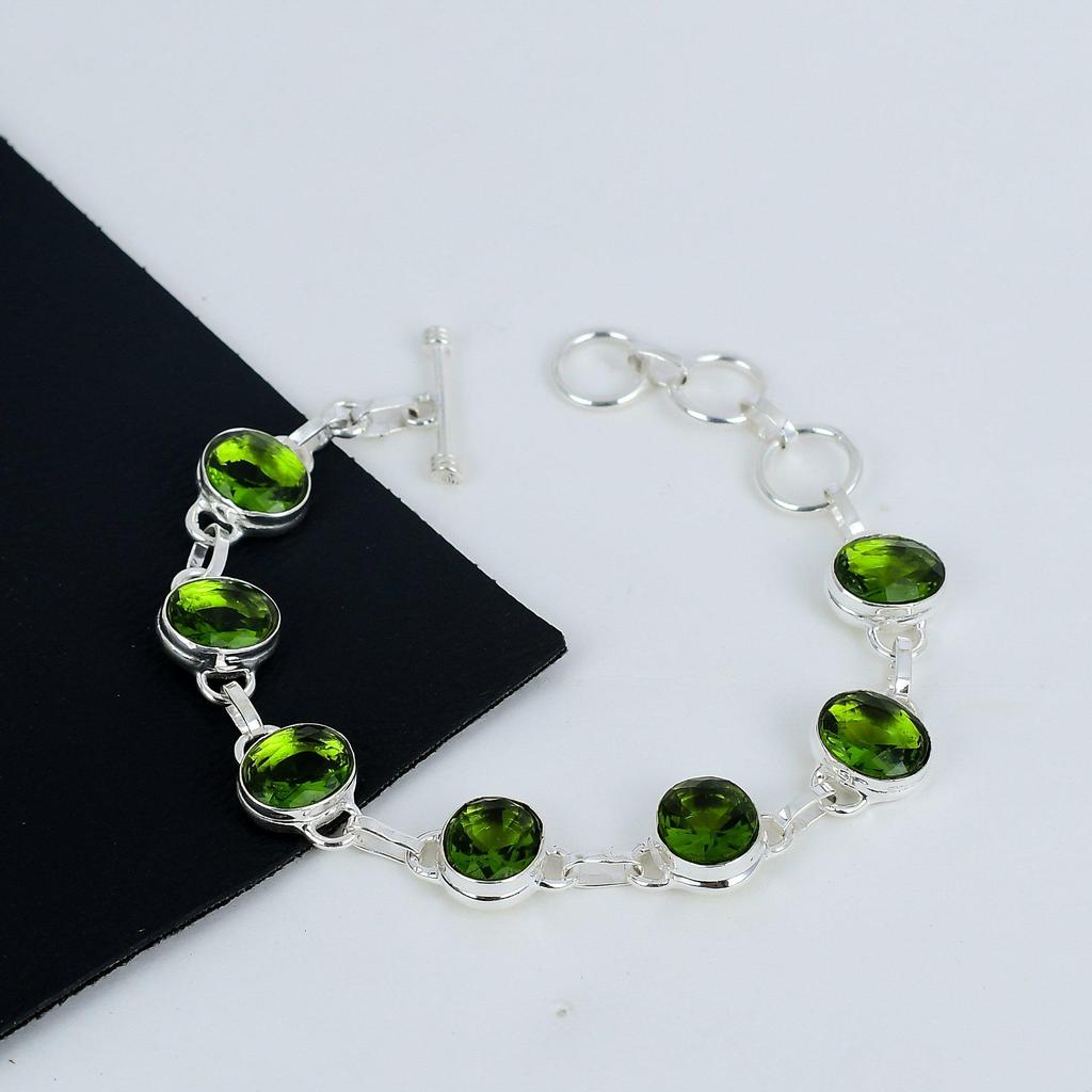 Brățară delicată din argint 925, cu peridot, lucrată manual, pentru soție, cadou unisex pentru ziua de naștere