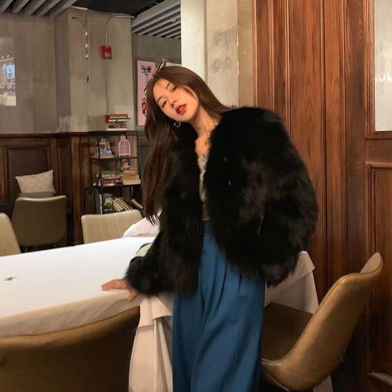 Nuovo Cappotto di Pelliccia Autunno Inverno da Donna, Stile Corto Imitazione Pelliccia di Volpe, Scollo a V, Piccola Statura, Lusso Leggero, Versione Coreana, Abbigliamento Popolare da Donna