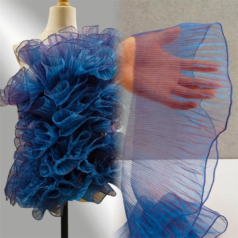 Three Dimensional Pleated Ruffled Fabric Iridesy Gradient Organza Mesh Fabric Sewing Accessories For Dress Hemlines Cuffs fabric 15x100cm