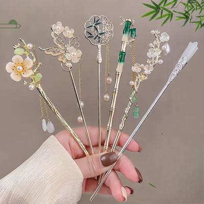 Alloy Hairpin Antique Female High-end Sense New Chinese Hairpin Versatile Fringed Hairpin Retro Back Head Disc Hair Headdress