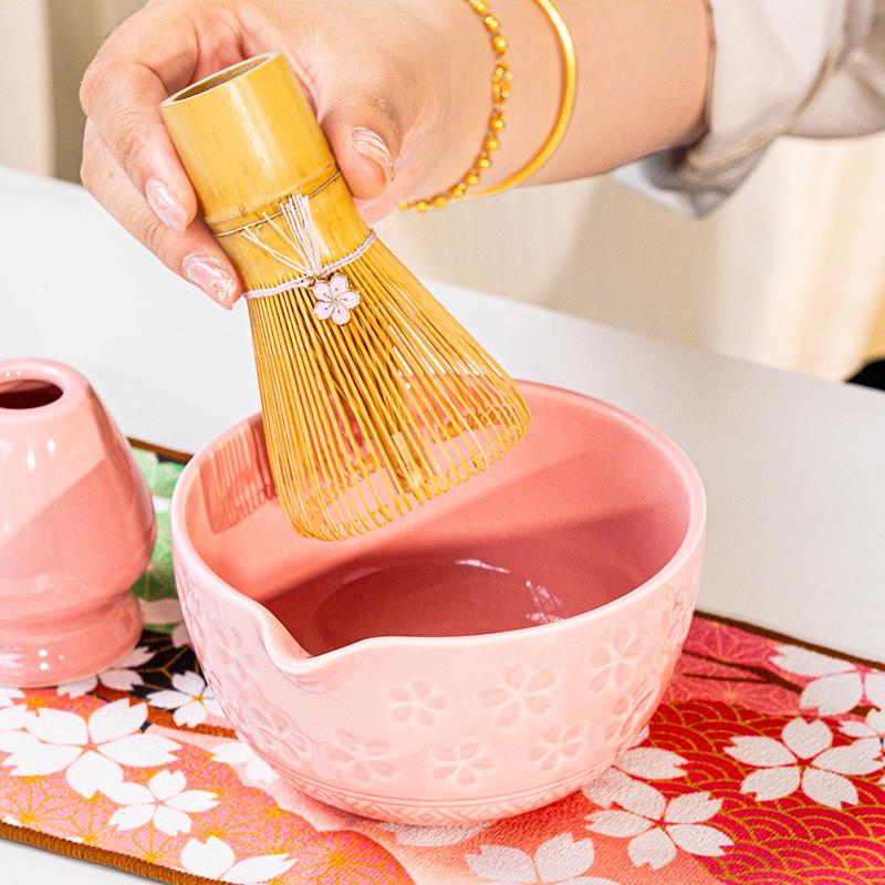 Japanese Matcha Bowl and Whisk Holder Tea Bowl with Pouring Spout for Office Table Tea Ceremony Party Gift