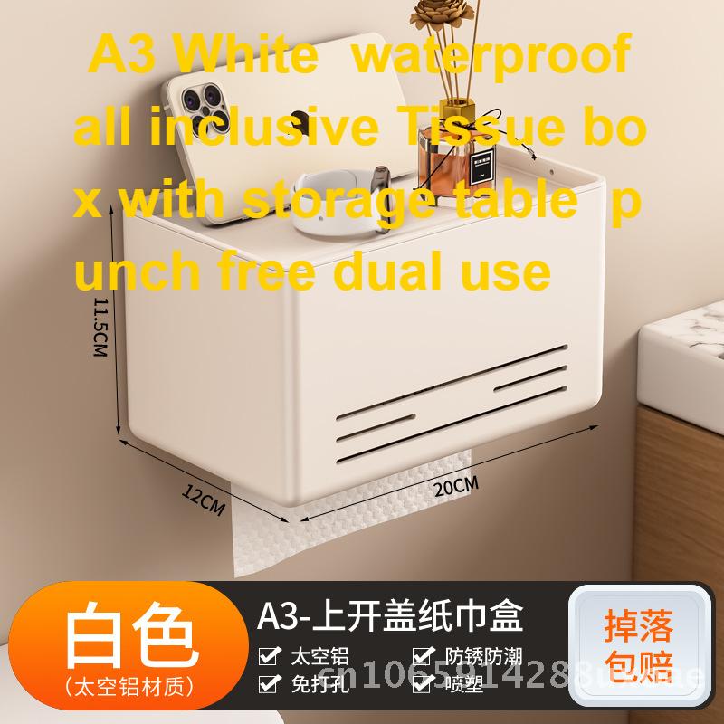 Waterproof Toilet Tissue Box Modern Minimalist Space Aluminum Bathroom Hand Paper Box Roll Paper Compatible Punch-Free Design