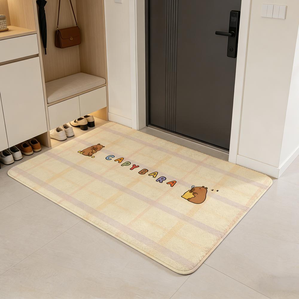 Anime C-capybara Floor Mat Flannel Door Mat Non-Slip Absorbent Washable Indoor Home Rug