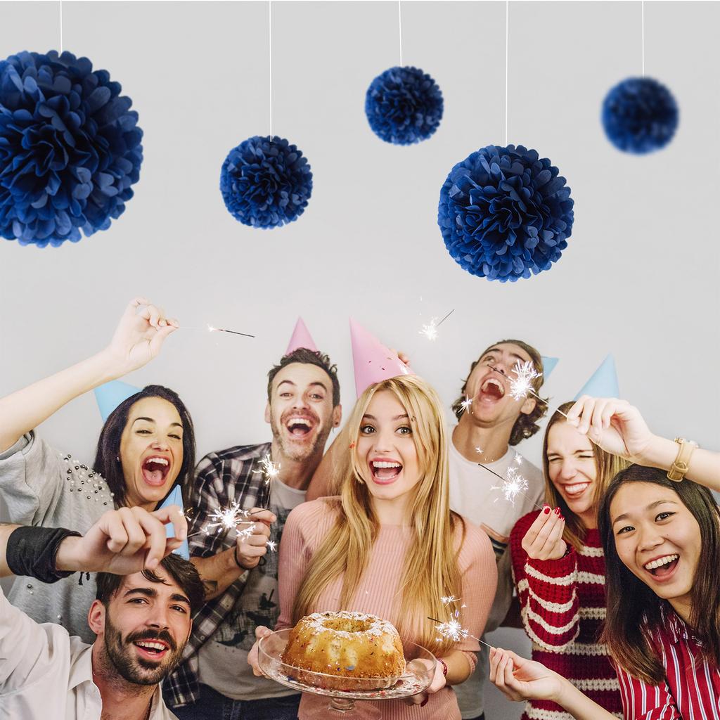 1pcs Set 7.8inch Deep Blue Paper Flower Balls Paper Pom Pom Paper For Birthday Party Paper Flowers Decorations