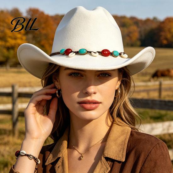 Large Brim Face Slimming Hat Wool Felt Fedora, Unisex Western Cowboy Hat, Retro Wide Classic Headgear Cowgirl Jazz for Women Men Autumn Winter