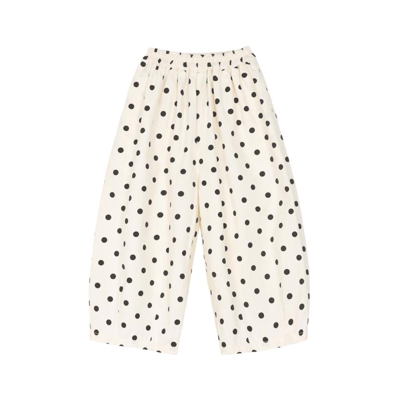LUSON Okids Girls' Combed Cotton Polka Dot & Plaid Wide-Leg Pants