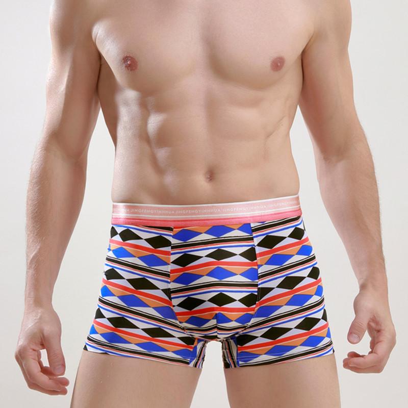 New Men's Ice Silk Printing Flat Corner Panties Sexy Ultra-thin Breathable Four Corner Shorts Head