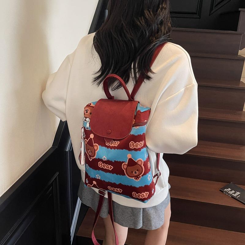 Cute cartoon portable bucket bag female new leopard print backpack college style student schoolbag