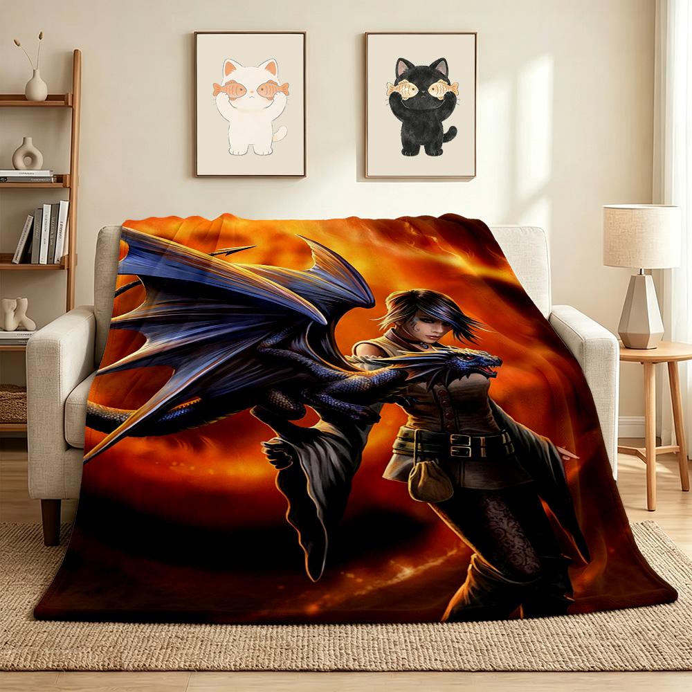 Dragon Rider Flannel Blanket Throw Blanket Soft Warm Sofa Bed Camping Home Decor Unique Christmas Gift Cs92250