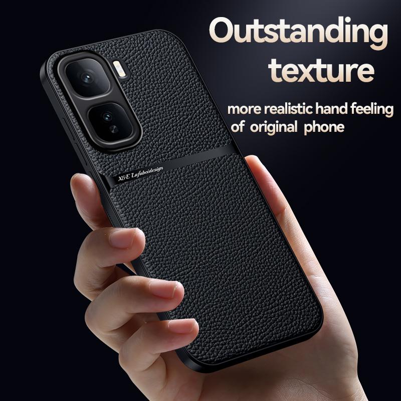 For VIVO IQOO Neo 10  Leather Texture Built-in Magnetic TPU Soft Edge Anti-drop Anti-fingerprint Phone Case