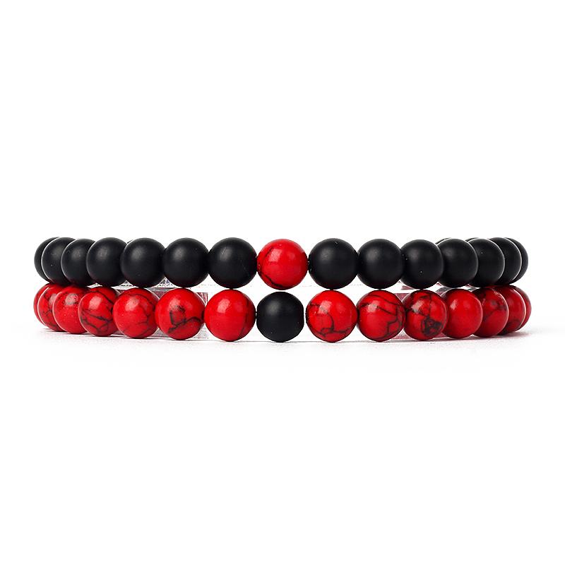 2pcs/Set Couples Distance Bracelets Tiger Eye Natural Chakra Lava Stone Beaded Yoga Bracelets for Men Women Elastic Rope Jewelry