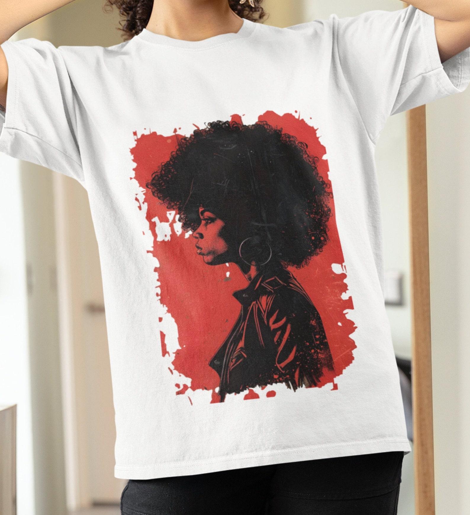 Funky Afro Woman Stencil T-Shirt: Red Ink Splash Design 3XL