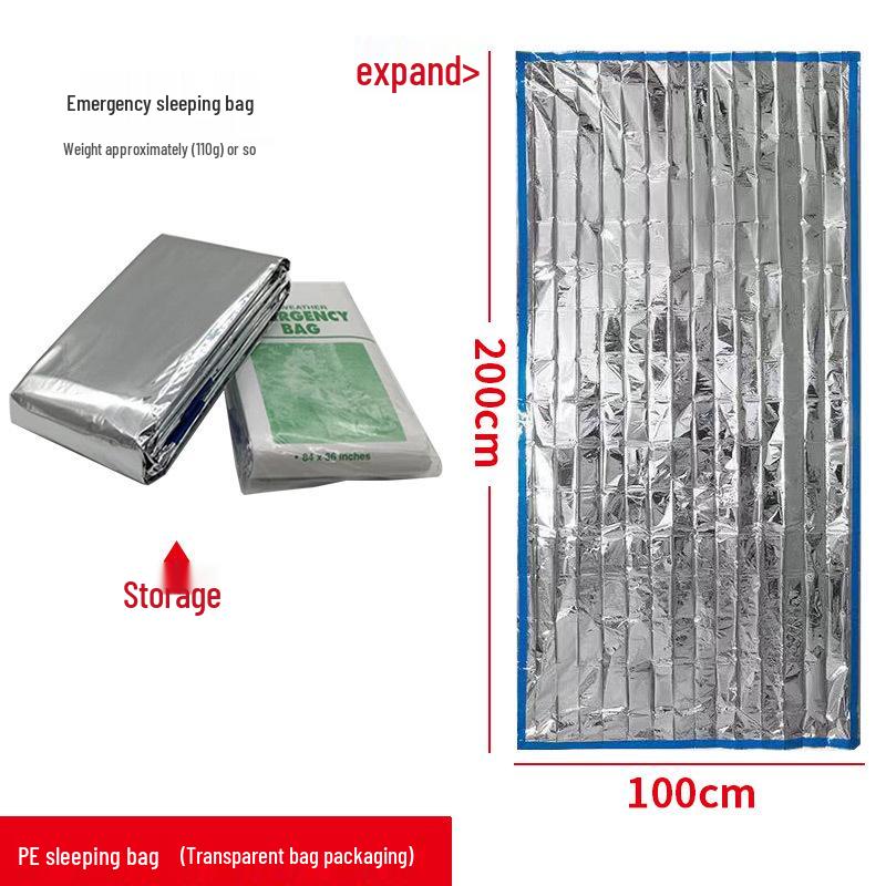 Insulated PE Sleeping Bag for Outdoor Emergencies: Thickened Aluminum Film for Wild Cold Protection and Disaster Relief.