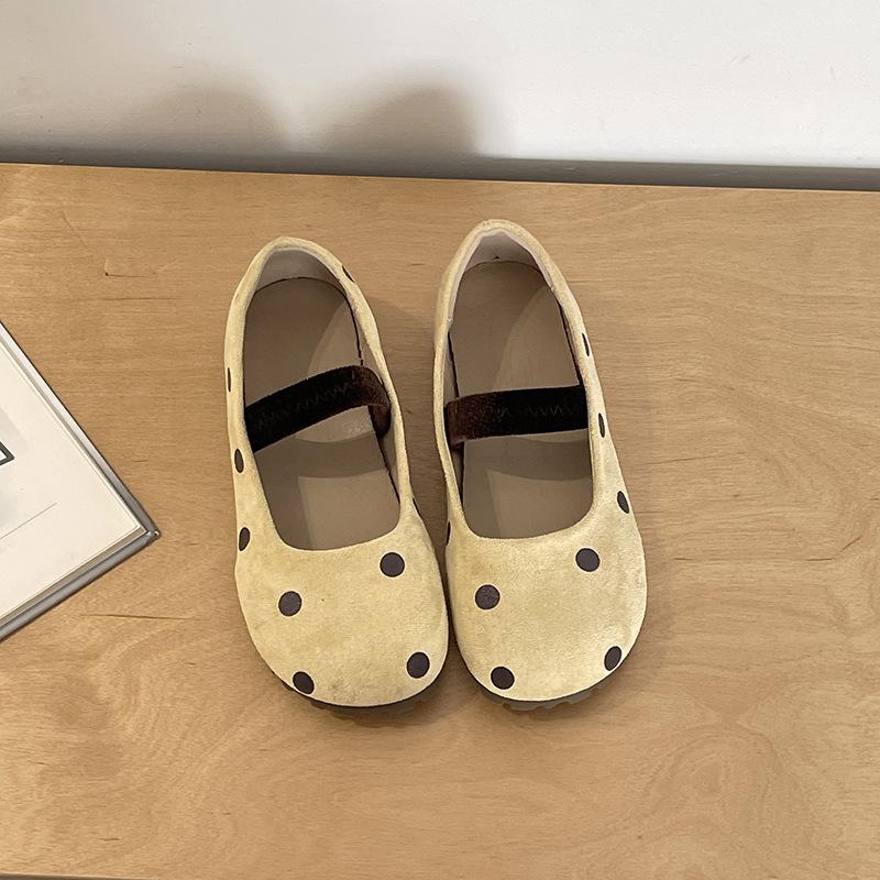 2025 new summer shallow mouth Mary Jane single shoes fairy spring fairy style ballet shoes polka dot flat beanie shoes