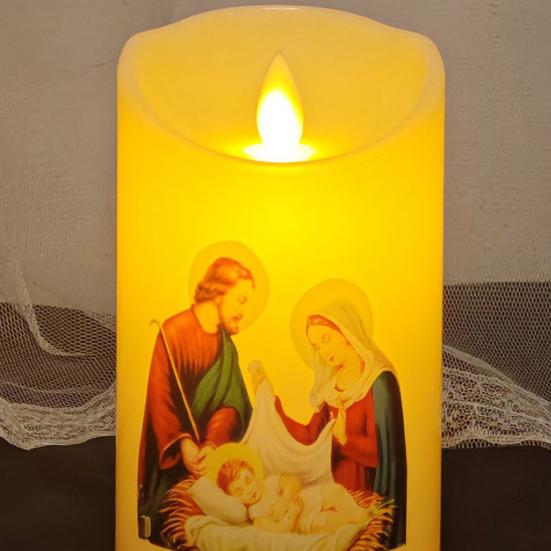 Yousheng LED Christmas Candle Lights Flameless Flickering Prayer Lamp Religious Figure Design Lights for Home Altar Church Decor