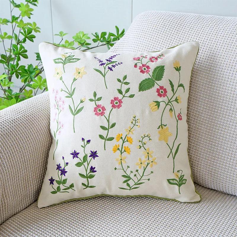 45X45Cm Green Fresh Tulip Throw Pillow Cover Flower Embroideredstamping Waist Cushion Cover Decor Home Decorative Pillowcase