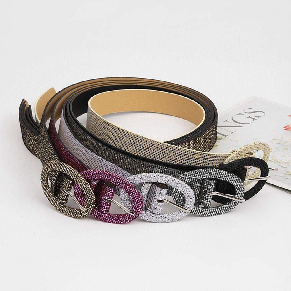 Casual Vintage Shiny Sequins Belt Pin Buckle Waistband Trouser Dress Belts Decorative Waist Strap