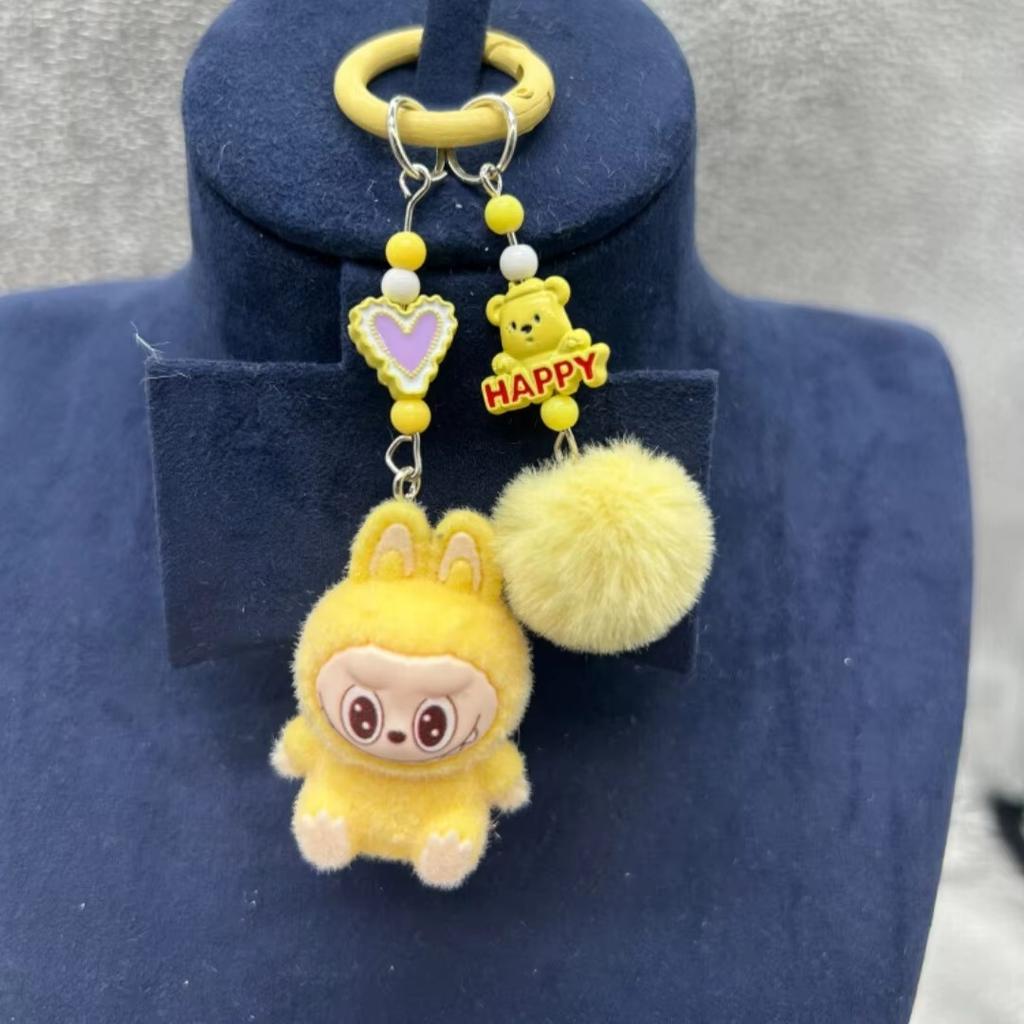 New Labubu Plush Mini Keychain Anime Cartoon Keyring Charms Kawaii Cell Phone Backpack Decoration Car Key Accessories Gifts