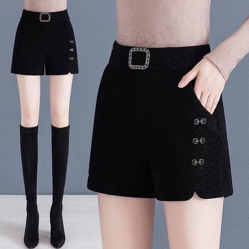 

Women s High Waist Woolen Wide-Leg Shorts - Slimming Bootcut Pants for Autumn/Winter 2026, Thickened Casual Wear S 39-47 kg чорний